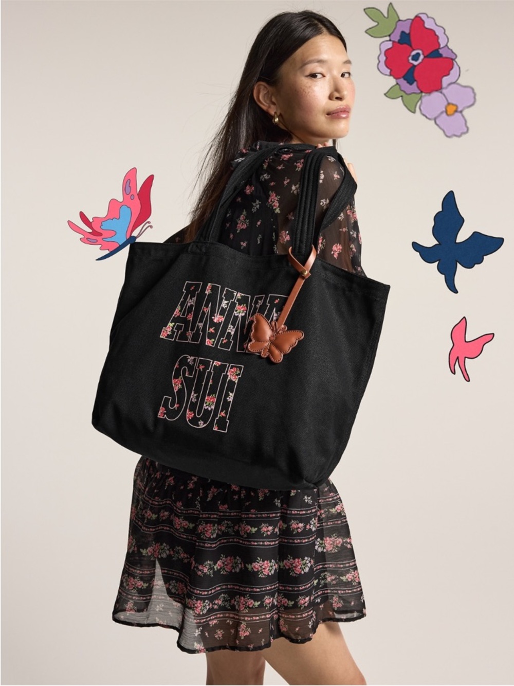 NWT Anna Sui x Old Navy Collaboration Shoulder Large Tote Bag Color Black Jack